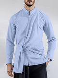 Mens Solid Stand Collar Long Sleeve Shirt SKUK50838
