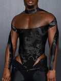 Mens Dragon Print Mesh Patchwork Bodysuit SKUK42103