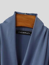 Men's Retro Criss Cross Wrap Front Ruched Drape Long Sleeve Plunging V-Neck T-shirt SKUL82418