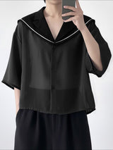 Men's Chiffon Sheer Sailor Collar Shirt SKUL39763
