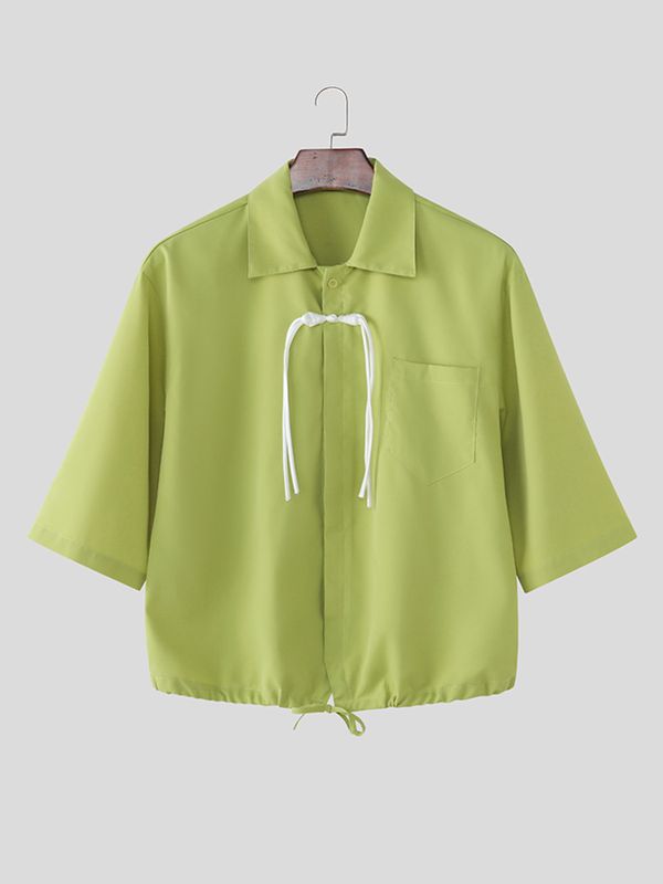 Men's Solid Color Frog Button Half Sleeve Shirt SKUL55442