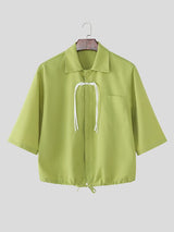 Men's Solid Color Frog Button Half Sleeve Shirt SKUL55442