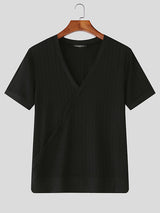 Mens Solid Color Textured V-Neck Short Sleeve T-Shirt SKUL17031