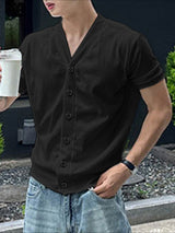 Men's Solid Texture Short Sleeve Cardigan SKUL24747