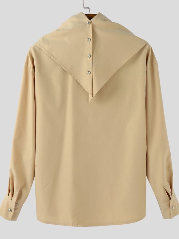 Men's Solid Color Bandana Collar Long Sleeve Shirt SKUL41266