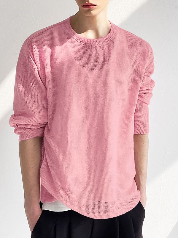 Men's Semi-Sheer Textured Long Sleeve T Shirt SKUL41409
