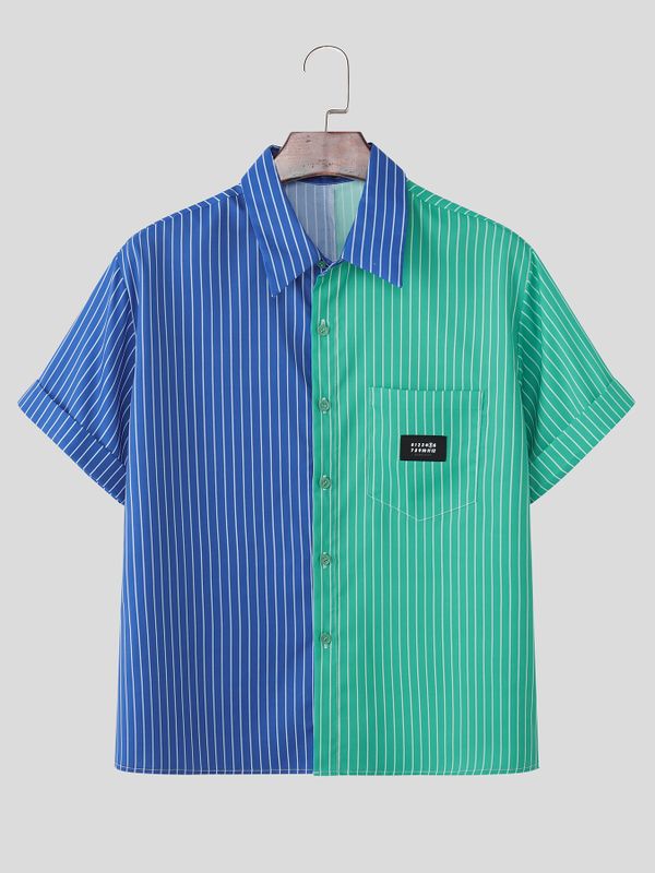 Men's Striped Contrast Color Short Sleeve Shirt SKUL55294