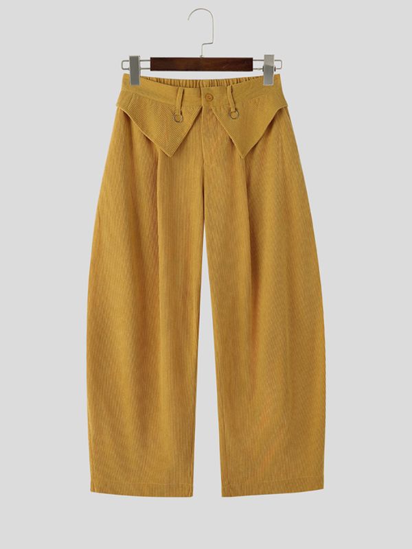 Men's Japanese Streetwear Fold-Over Waist Corduroy Baggy Balloon Pant SKUL79042