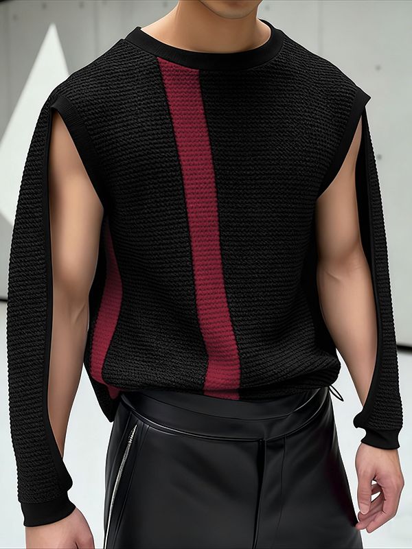 Men's Striped Contrast Color Cut Out Long Sleeve T-shirt SKUL46556