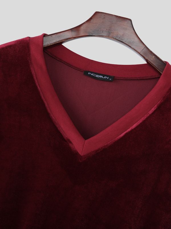 Men's Solid Color Casual V Neck Two Piece Outfit SKUL50056