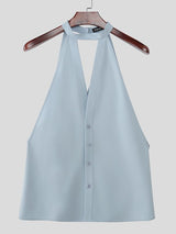 Men's Solid Color Halter Casual Sleeveless Shirt SKUL46164