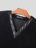 Mens Fleece Faux Leather Patchwork V-Neck Waistcoat SKUK45335