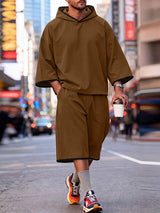 Men's Urban Casual Early Autumn Weekend Trip Solid Color Elastic Waist Two Pieces Outfit SKUL84615