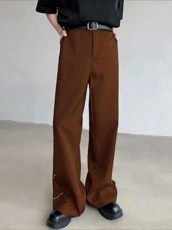 Men's Metal Chain Detail Loose Wide Leg Straight Long Pant SKUL53195