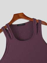 Men's Avant-Garde Double-Strap Shoulder Cutout Slim Fitted Curved Hem Tank SKUL73524