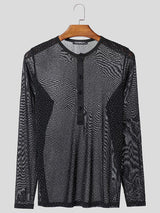 Men's Glitter Sheer Mesh Long Sleeve T-Shirt SKUL02395