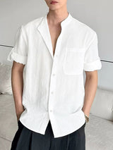 Men's Vintage Japanese Style Relaxed Stand Collar Shirt SKUL75418