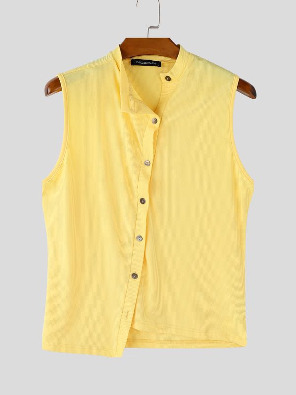 Men's Asymmetric Button Sleeveless Shirt SKUL58698