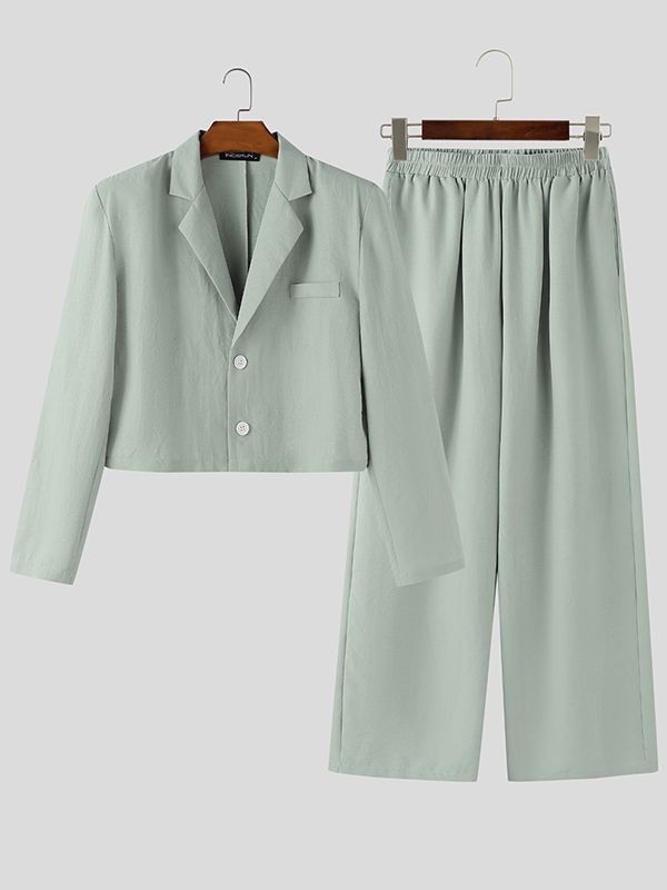 Men's Solid Color Textured Two Pieces Outfit SKUL48748