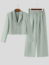 Men's Solid Color Textured Two Pieces Outfit SKUL48748