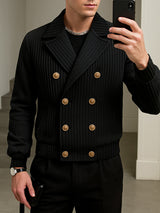 Men's Knit Textured Double Breasted Casual Long Sleeve Jacket SKUL30440