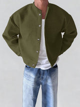 Men's Textured Cropped Stand Collar Long Sleeve Jacket SKUL37282