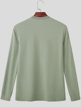 Men's Solid Color Knit Ribbed Long Sleeve T-Shirt SKUL28252