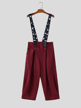 Men's Vintage British Star Printed Double-Button Wide High-Waistband Overall SKUL63185