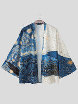 Men's Starry Print Oversized Long Sleeve Cardigan SKUL21156