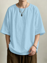 Men's Solid Color Textured Drop Shoulder T-shirt SKUL60136