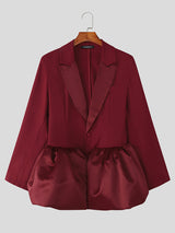 Men's Solid Color Satin Long Sleeve Blazer SKUL24620