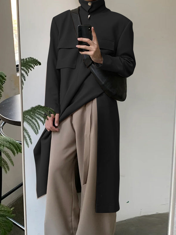 Mens Solid Color Modern Minimalist Trench Jacket SKUK77368