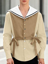 Men's Contrast Color Sailor Collar Long Sleeve Shirt SKUL46106