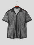 Mens Lace Jacquard Lapel Short Sleeve Shirt SKUK48005