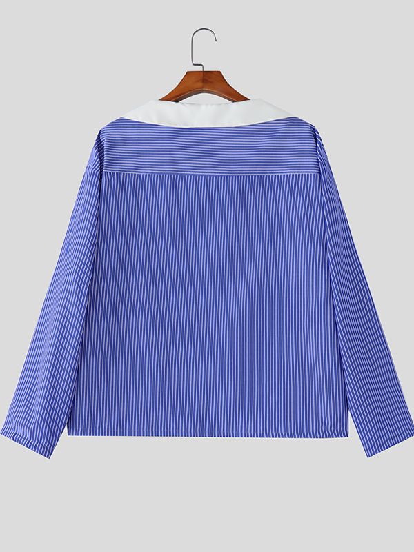 Men's Off Shoulder Contrast Color Long Sleeve Shirt SKUL47596