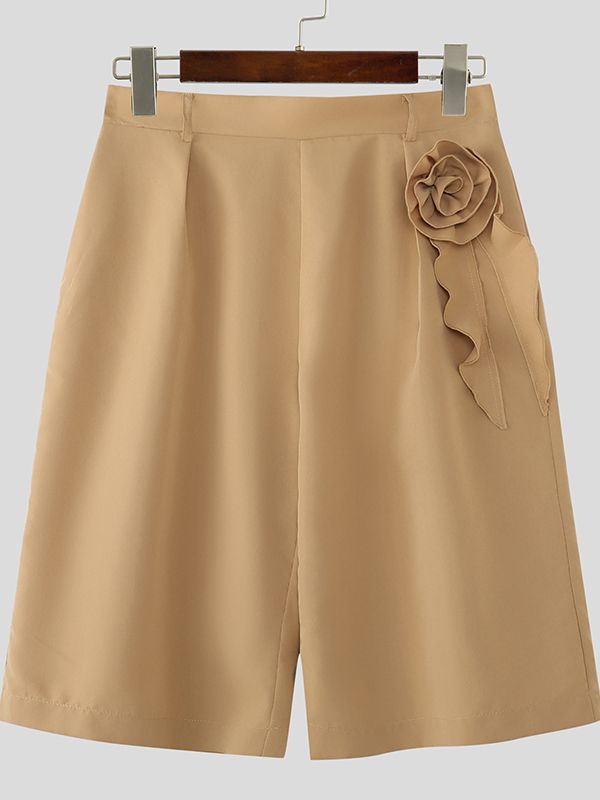 Men's Solid Color 3D Floral Patchwork Casual Short SKUL50068