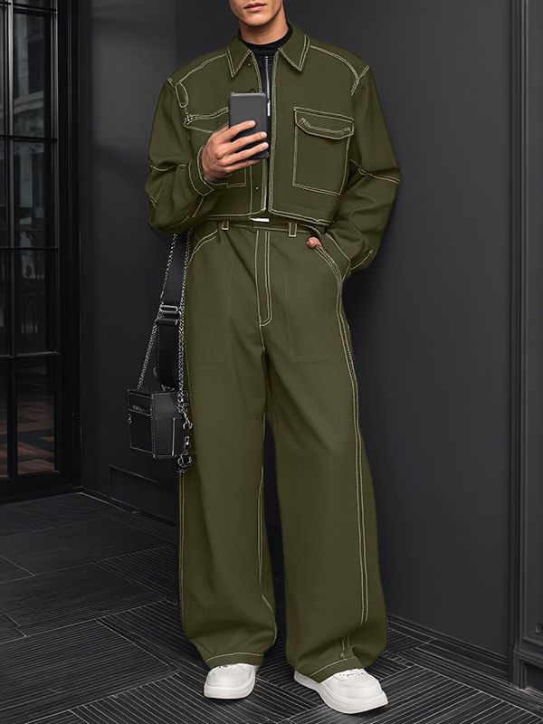 Men's Color Block Line Casual Two Pieces Outfit SKUL30577