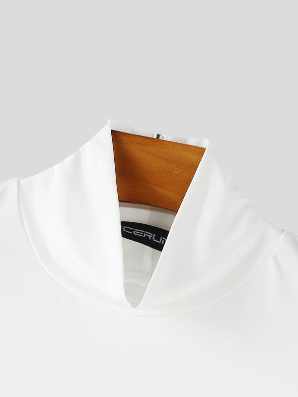 Men's Lace Bow Patchwork Open Back Short Sleeve T-Shirt SKUL37676