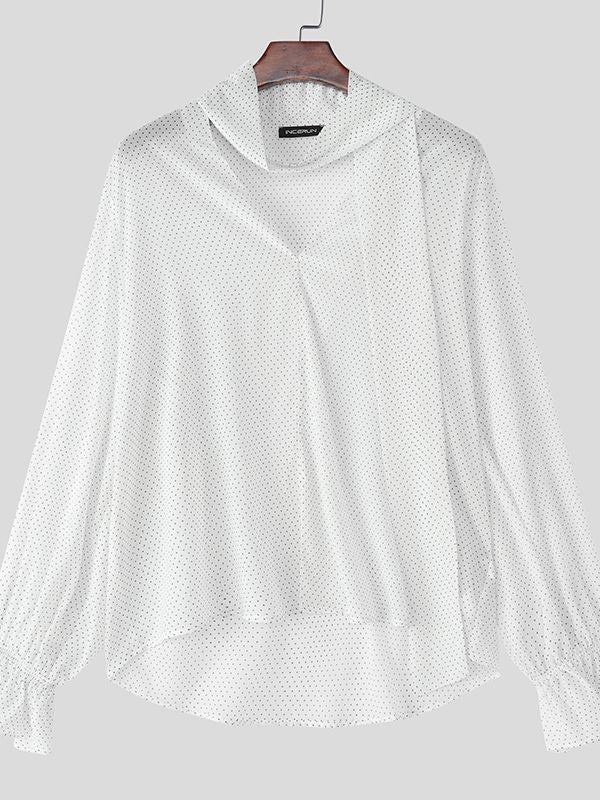 Men's Polka Dot Print Ribbon Long Sleeve Shirt SKUL35278