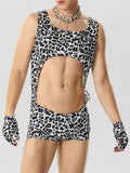 Mens Leopard Print Cutout Sleeveless Bodysuit SKUK23527