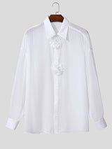Men's 3D Floral Patchwork Sheer Mesh Long Sleeve Shirt SKUL42546