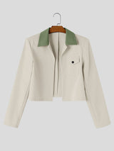Men's Korean Minimalist City Casual Contrast Lapel Flap Pocket Cropped Jacket SKUL85232