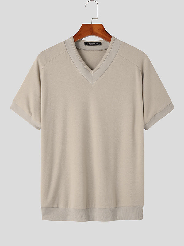 Mens Solid V-Neck Raglan Sleeve Casual T-Shirt SKUK11605