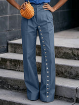 Men's Avant-Garde Diagonal Multi-Button Detail High-Waisted Wide-Leg Pant SKUL66088