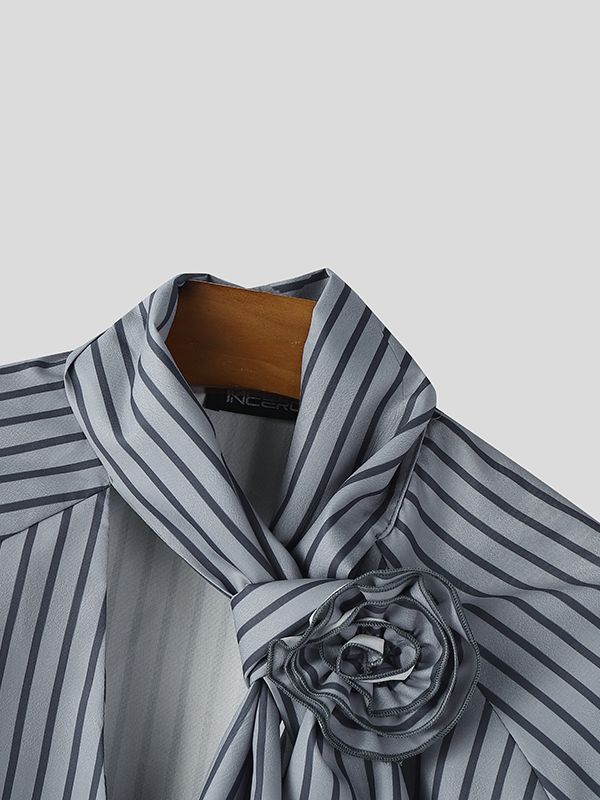 Men's Floral Twist Striped Long Sleeve Shirt SKUL47647