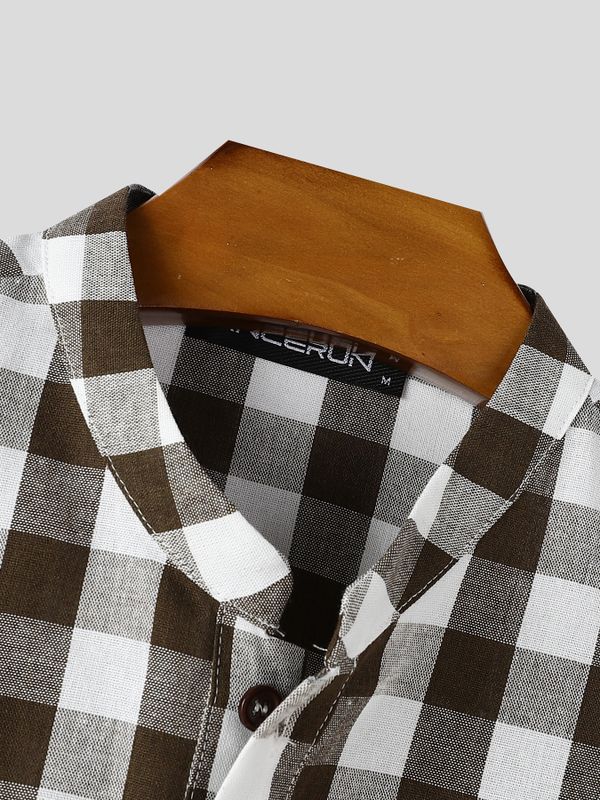 Men's Vintage Casual Gingham Plaid Two Pieces Outfit SKUL79539