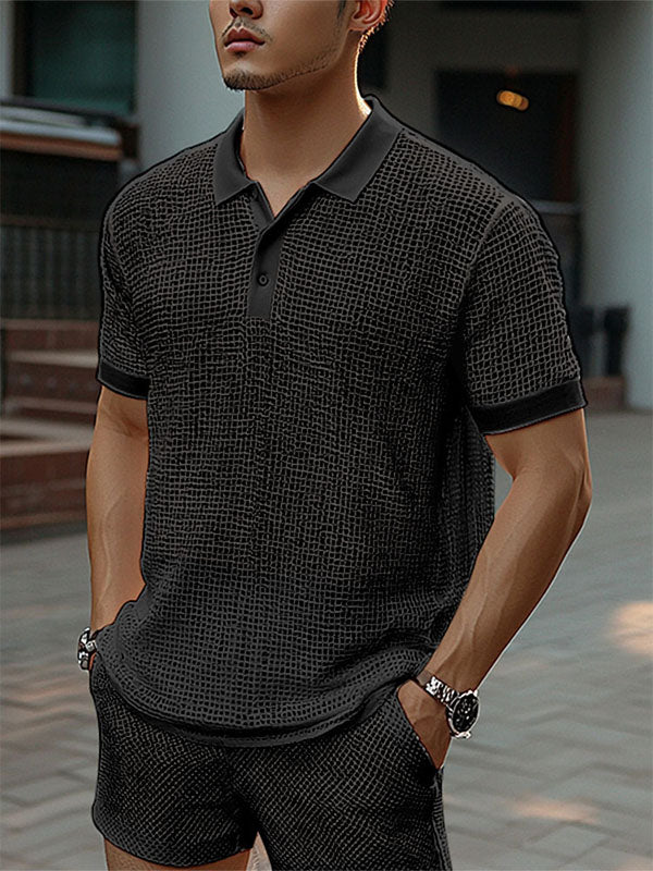 Mens Hollow Mesh Short-Sleeve Two Pieces Outfit SKUL04244