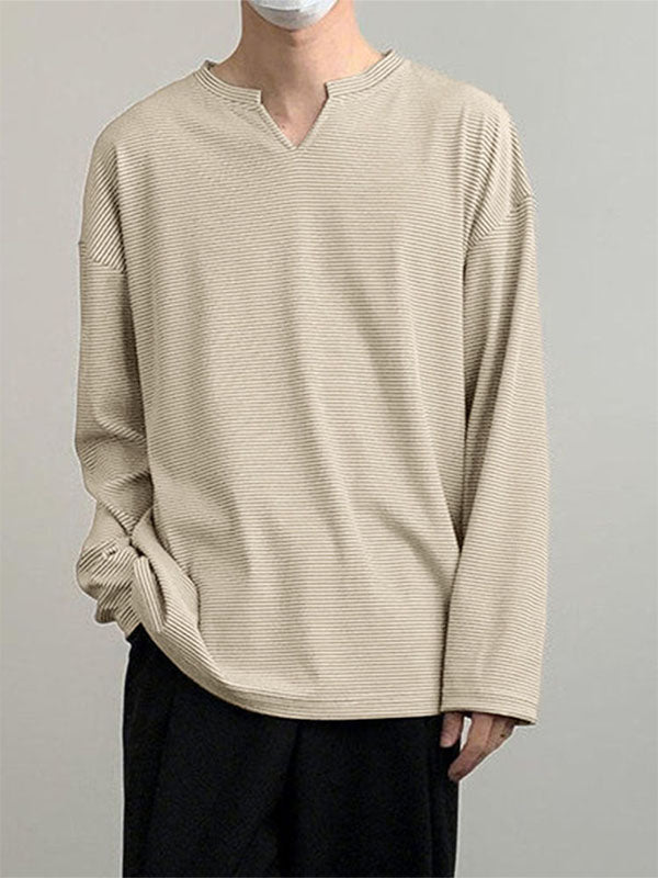 Men's Striped Small V Neck Long Sleeve T-Shirt SKUL22199