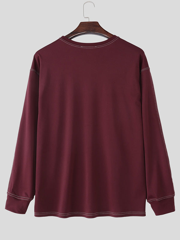 Men's Minimalist Contrast Loose Long Sleeve T-Shirt SKUL30786
