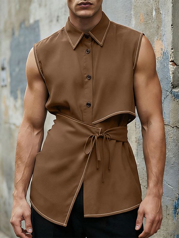 Men's Deconstructed Drawstring Cinched Waist Sleeveless Shirt SKUL60028
